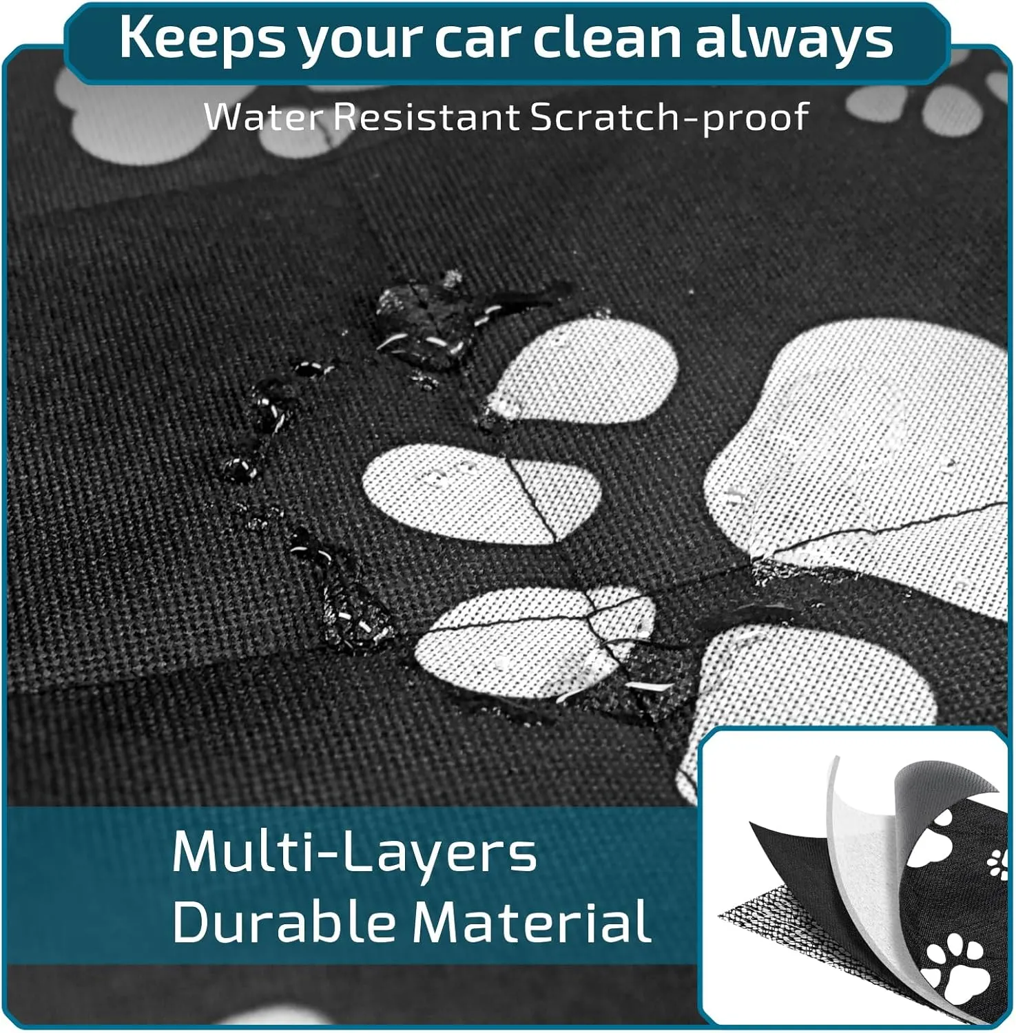 Veckle Cargo Liner, SUV Cargo Cover for Dogs with Side Flaps Hammock Water Resistant Nonslip Dog Seat Cover Area Protector Scratchproof for SUVs Sedans Vans, Paw Print