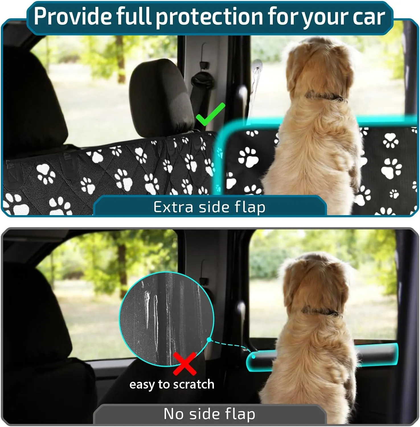 Veckle Cargo Liner, SUV Cargo Cover for Dogs with Side Flaps Hammock Water Resistant Nonslip Dog Seat Cover Area Protector Scratchproof for SUVs Sedans Vans, Paw Print