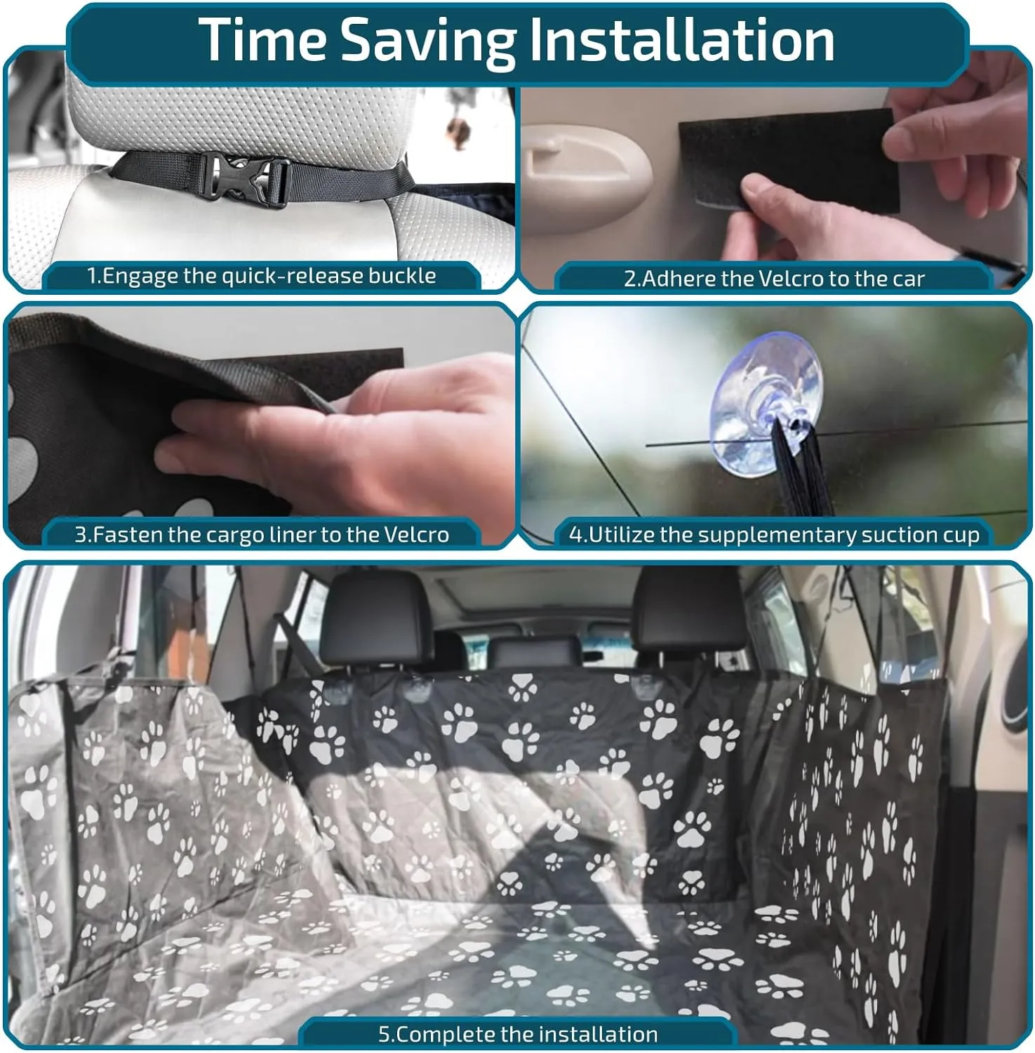 Veckle Cargo Liner, SUV Cargo Cover for Dogs with Side Flaps Hammock Water Resistant Nonslip Dog Seat Cover Area Protector Scratchproof for SUVs Sedans Vans, Paw Print