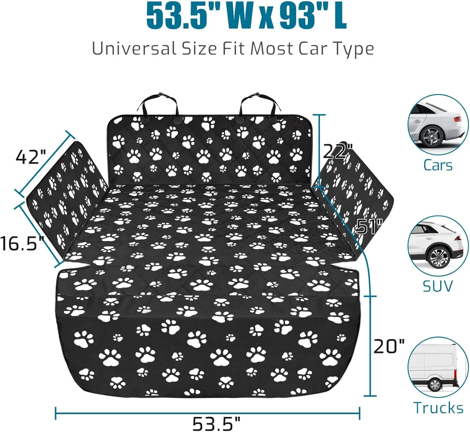 Veckle Cargo Liner, SUV Cargo Cover for Dogs with Side Flaps Hammock Water Resistant Nonslip Dog Seat Cover Area Protector Scratchproof for SUVs Sedans Vans, Paw Print
