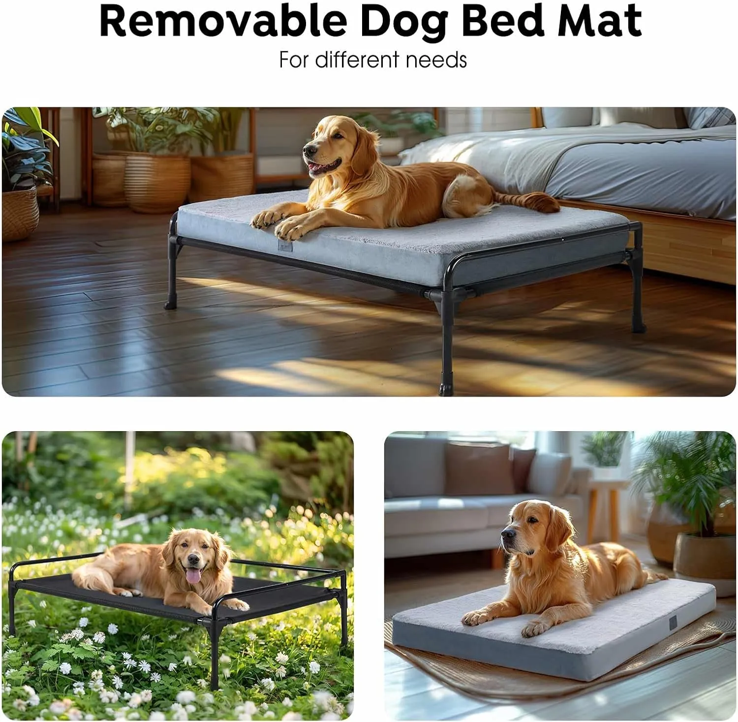 Veehoo Elevated Raised Dog Bed Removable Dog Cot Mat-Cooling Outdoor Large Pet Bed Three-Sided Guardrail Raised Pet Cot Hammock Bed with Bolster-47 x 29",XXL,Black