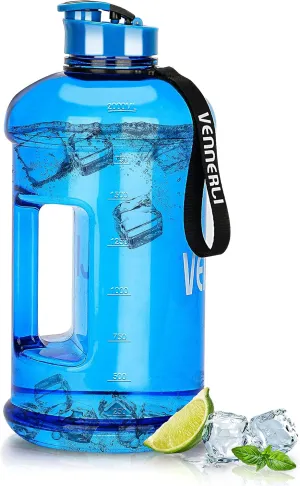 VENNERLI Half Gallon Water Bottle 2.2L Large Sports Water Bottle with Handle 74oz BPA-free Reusable Plastic Water Jugs Leakproof Hydro Bottle for Gym Yoga Travel Camping Cycling Outdoor Sports