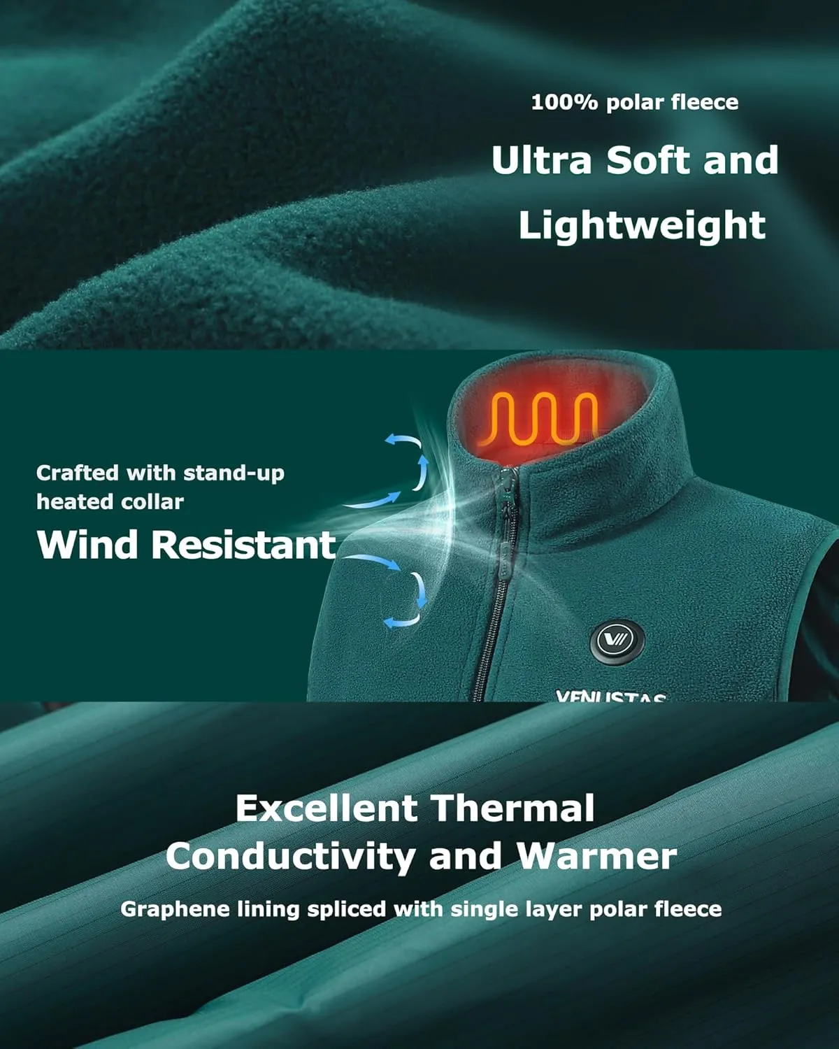 Venustas Men's Fleece Heated Vest with Battery, Lightweight Insulated Electric Vest