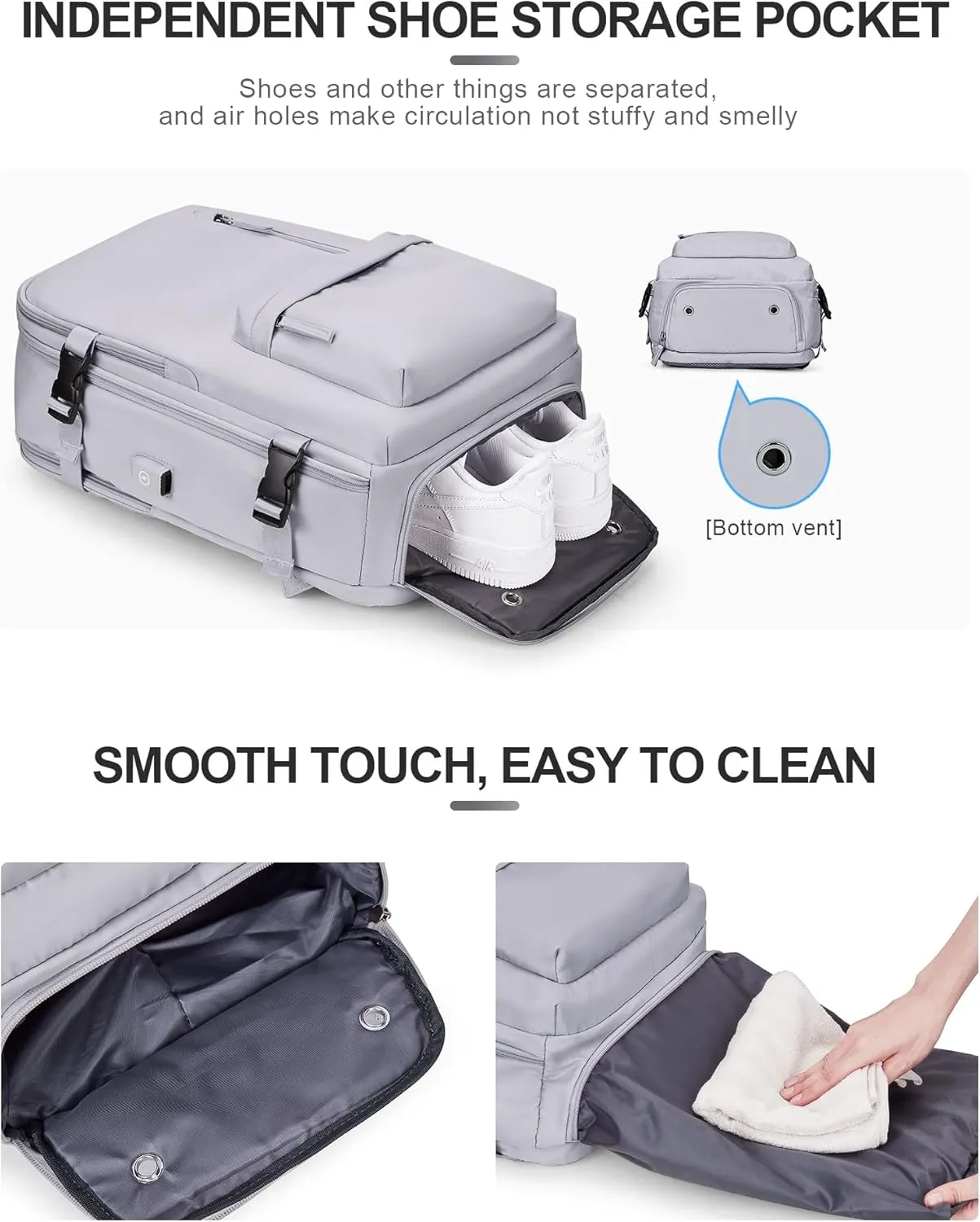 VGCUB Large Travel Backpack Bag for Women Men,Carry on Backpack,17 Inch Laptop Business Work Waterproof Backpack with Laptop Compartment,Person Item Flight Approved,Mochila de Viaje,Grey Large