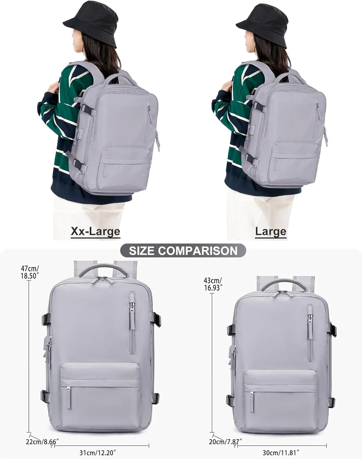 VGCUB Large Travel Backpack Bag for Women Men,Carry on Backpack,17 Inch Laptop Business Work Waterproof Backpack with Laptop Compartment,Person Item Flight Approved,Mochila de Viaje,Grey Large