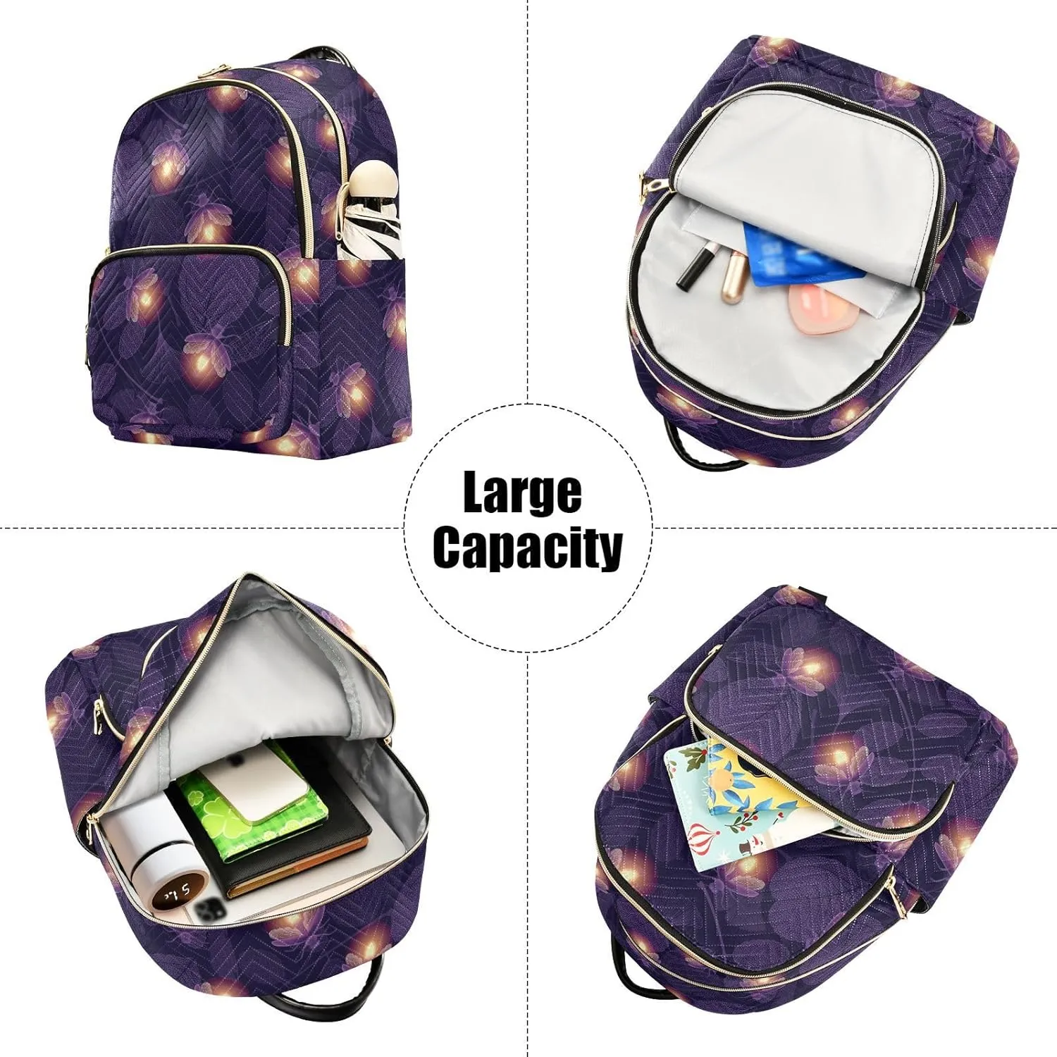 VIGTRO Women Fashion Backpack Quilted Mini Purse Firefly Beetle Leaves, Lightweight Travel Casual Shoulder Backpack with Adjustable Straps Size S