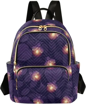 VIGTRO Women Fashion Backpack Quilted Mini Purse Firefly Beetle Leaves, Lightweight Travel Casual Shoulder Backpack with Adjustable Straps Size S