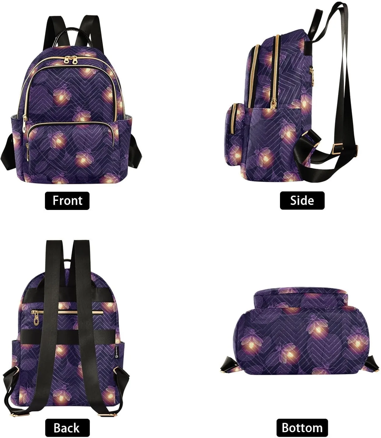 VIGTRO Women Fashion Backpack Quilted Mini Purse Firefly Beetle Leaves, Lightweight Travel Casual Shoulder Backpack with Adjustable Straps Size S