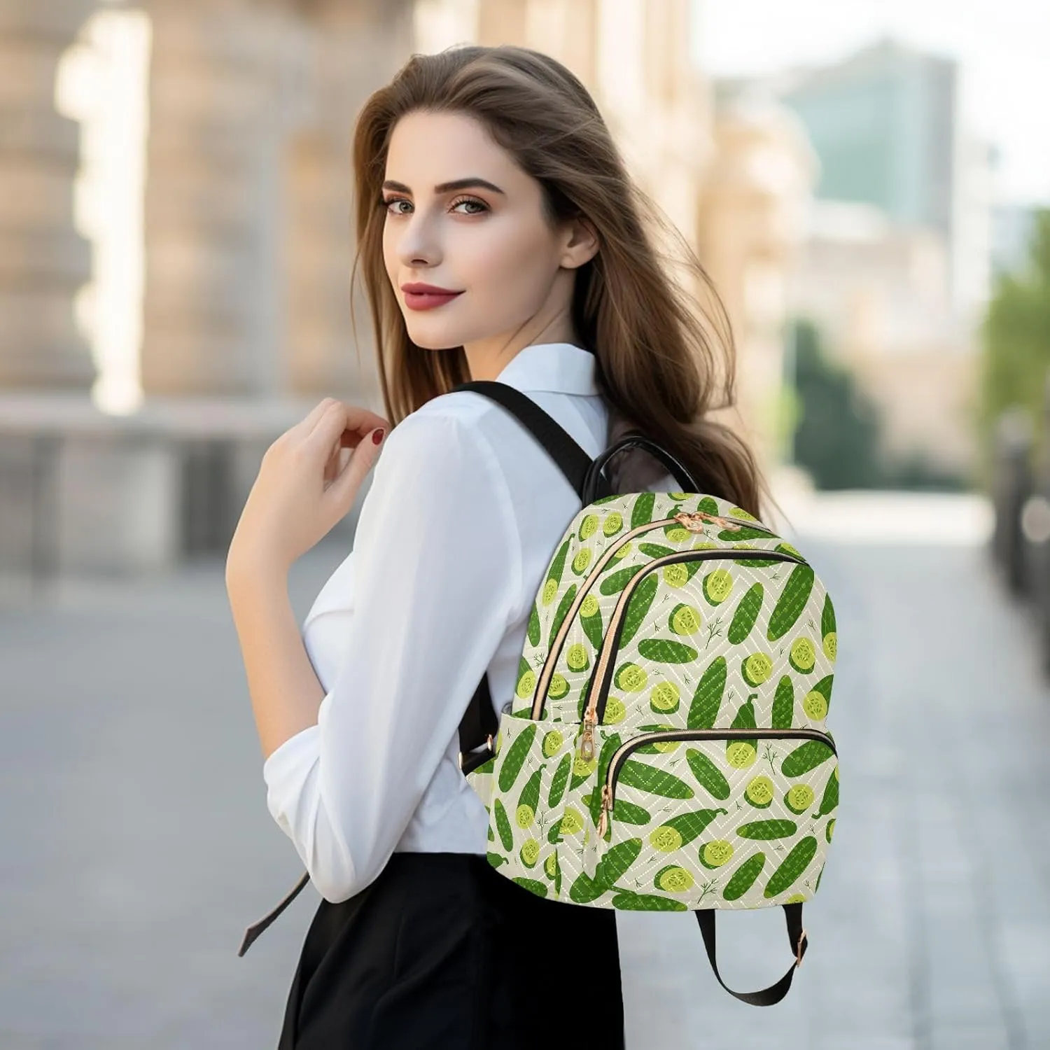 VIGTRO Women Fashion Backpack Quilted Mini Purse Fresh Cucumber Vegetables, Lightweight Travel Casual Shoulder Backpack with Adjustable Straps Size S