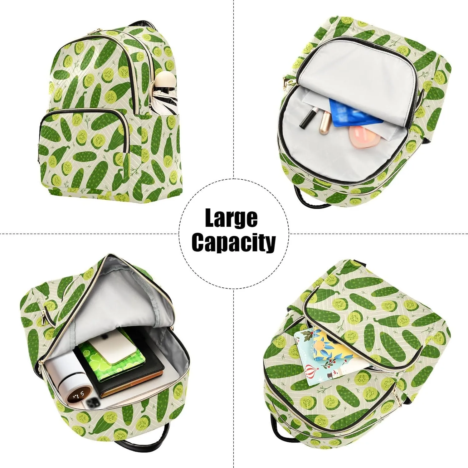 VIGTRO Women Fashion Backpack Quilted Mini Purse Fresh Cucumber Vegetables, Lightweight Travel Casual Shoulder Backpack with Adjustable Straps Size S