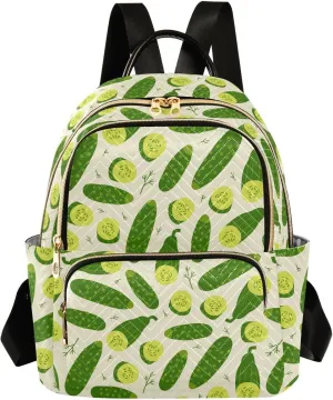 VIGTRO Women Fashion Backpack Quilted Mini Purse Fresh Cucumber Vegetables, Lightweight Travel Casual Shoulder Backpack with Adjustable Straps Size S