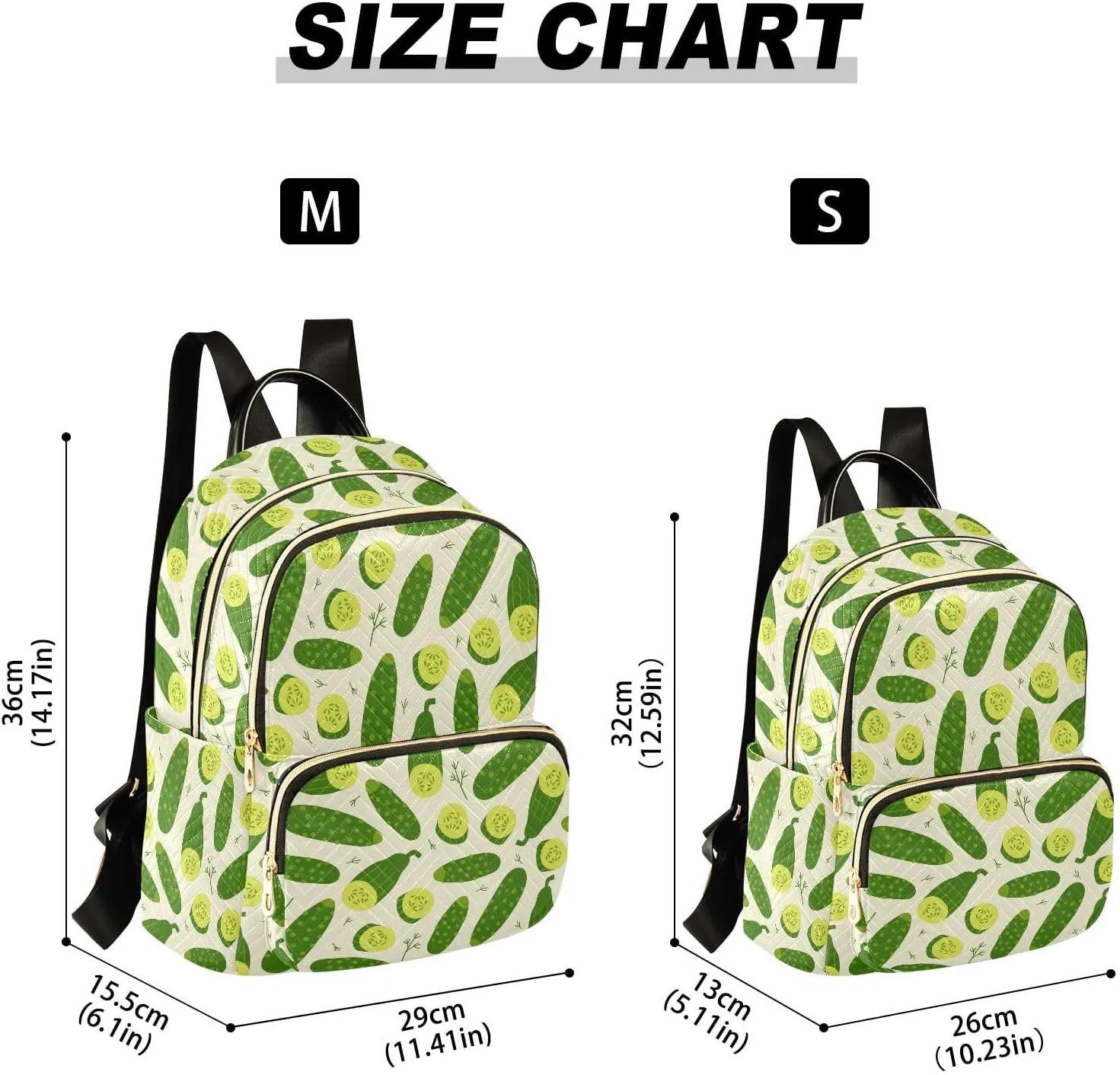 VIGTRO Women Fashion Backpack Quilted Mini Purse Fresh Cucumber Vegetables, Lightweight Travel Casual Shoulder Backpack with Adjustable Straps Size S