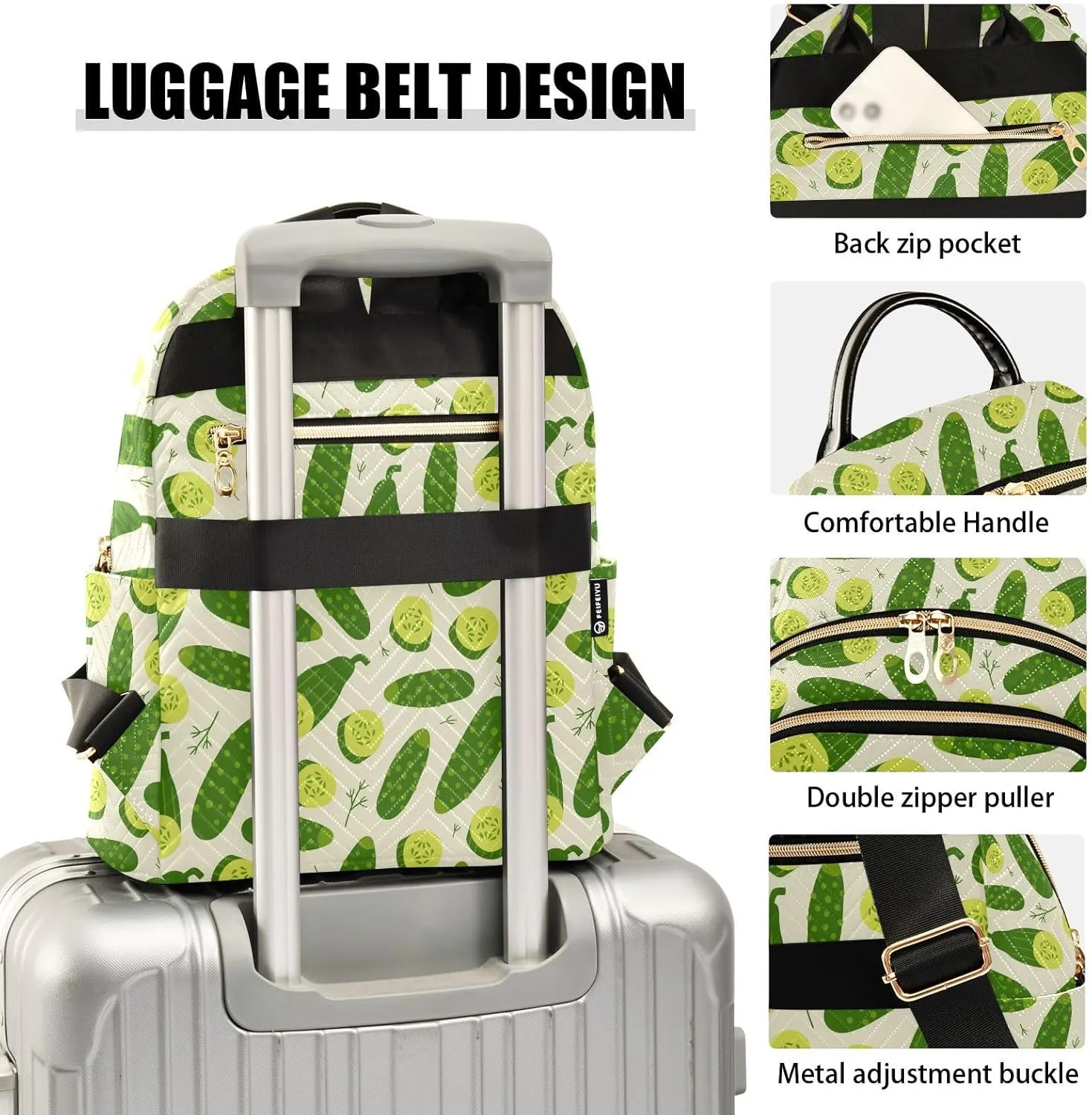 VIGTRO Women Fashion Backpack Quilted Mini Purse Fresh Cucumber Vegetables, Lightweight Travel Casual Shoulder Backpack with Adjustable Straps Size S
