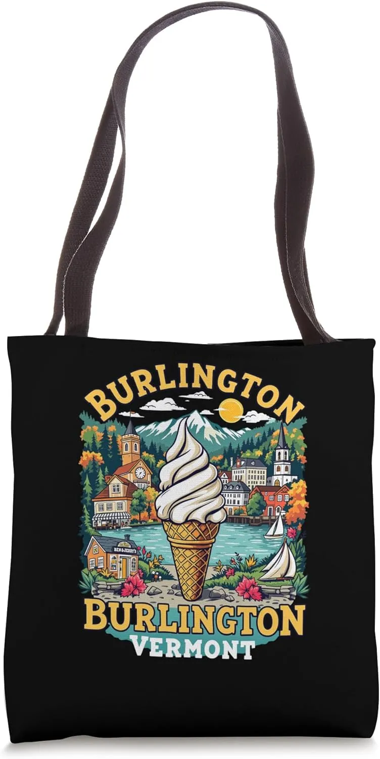 Vintage Burlington Vermont Sunset Skyline Cityscape Retro Tote Bag