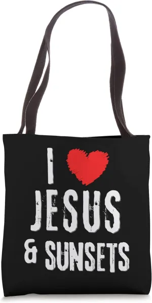 Vintage Grunge I Love JESUS & SUNSETS, Christian Tote Bag
