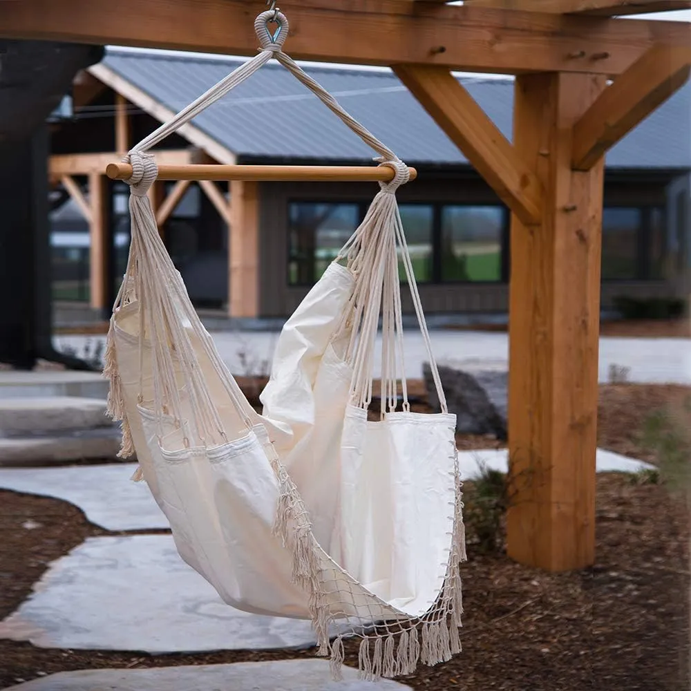 Vivere Cotton Hammock Chair with Hardwood Spreader Bar - 250 lb Capacity (Natural)
