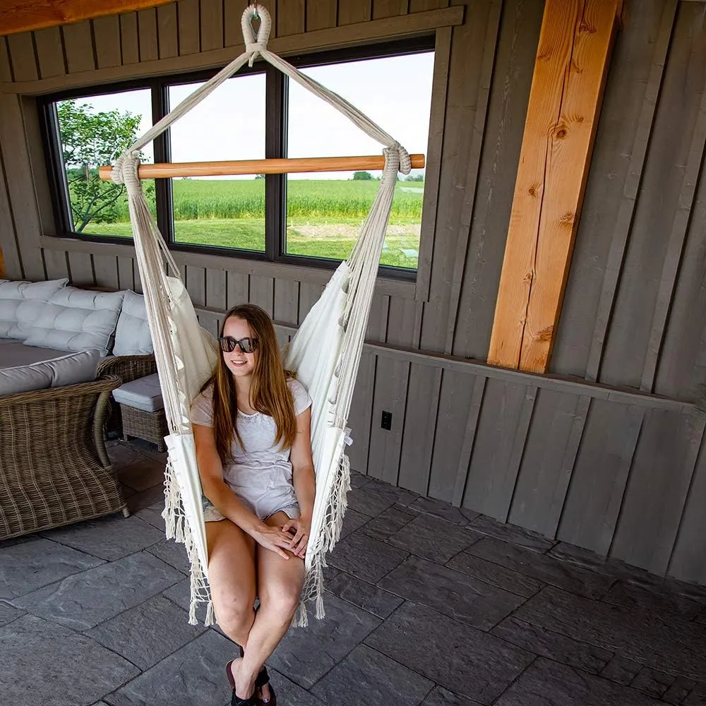 Vivere Cotton Hammock Chair with Hardwood Spreader Bar - 250 lb Capacity (Natural)