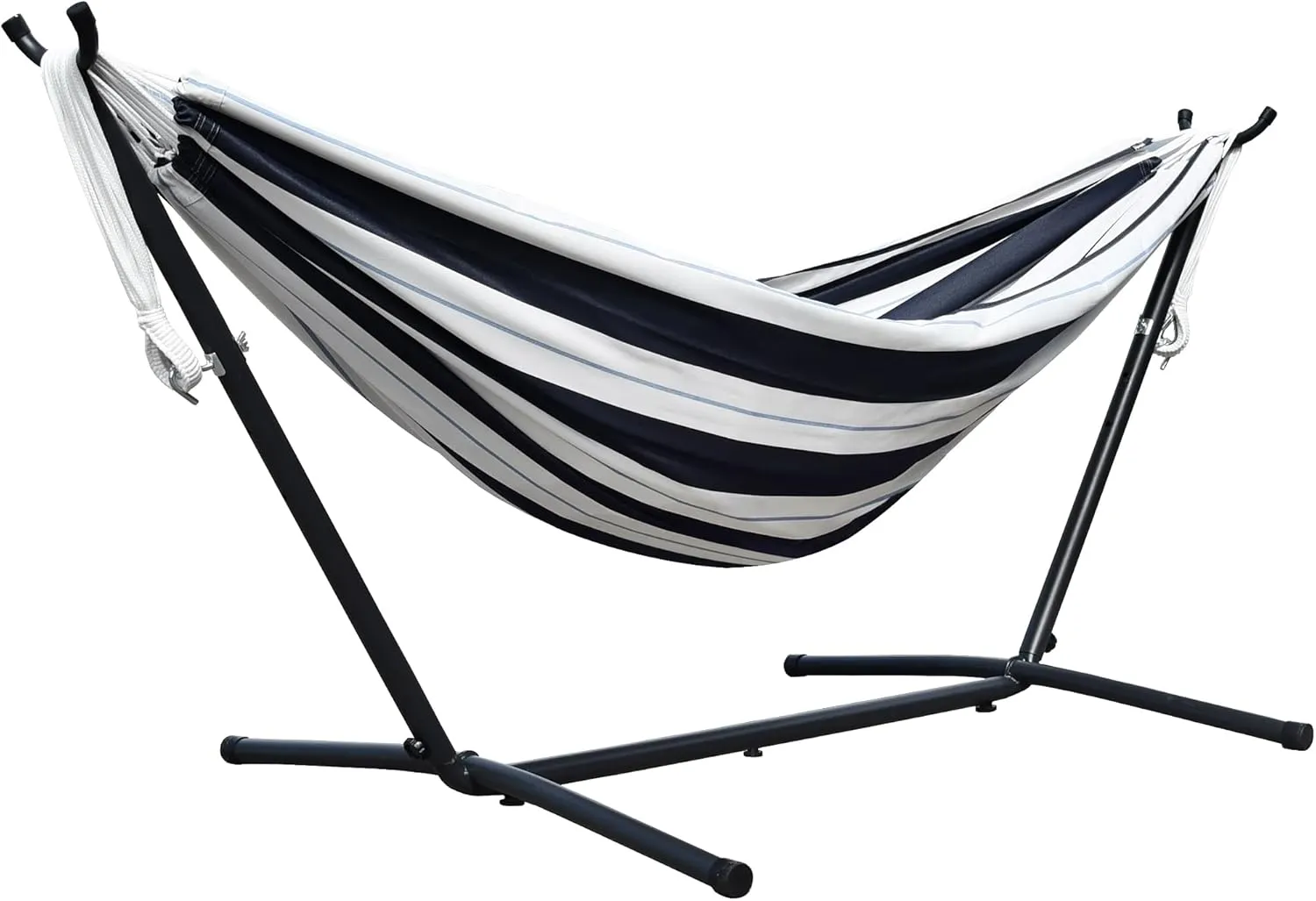 Vivere Double Sunbrella Hammock with Space Saving Steel Stand, 450 lb Capacity - Premium Carry Bag Included (Harbor)
