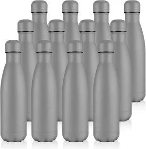 Volhoply 17oz Insulated Water Bottles Bulk, Stainless Steel Vacuum Bottle Metal Water Flask, Available in Packs of 1, 4, 8, or 12（Gray,12 Pack）