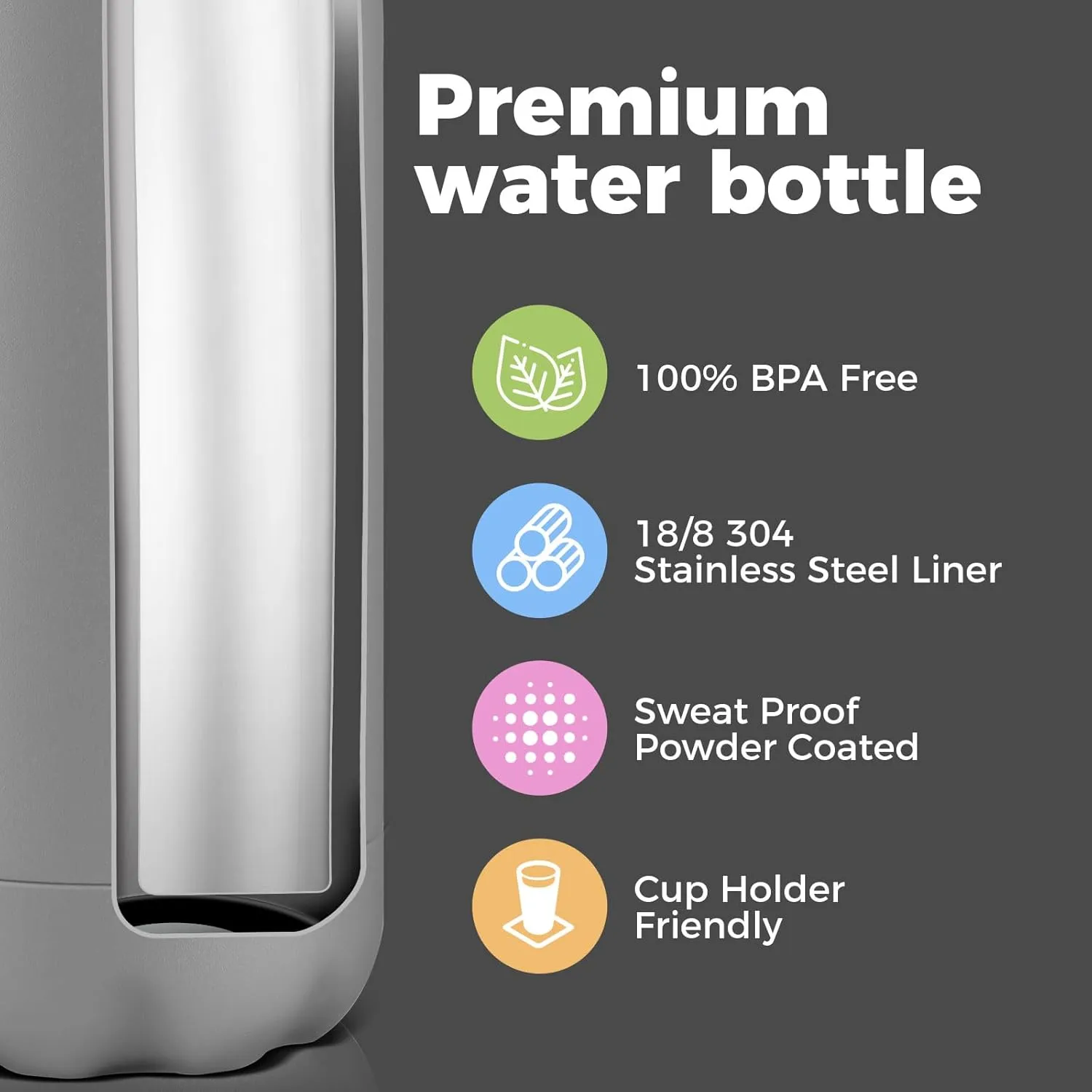Volhoply 17oz Insulated Water Bottles Bulk, Stainless Steel Vacuum Bottle Metal Water Flask, Available in Packs of 1, 4, 8, or 12（Gray,12 Pack）