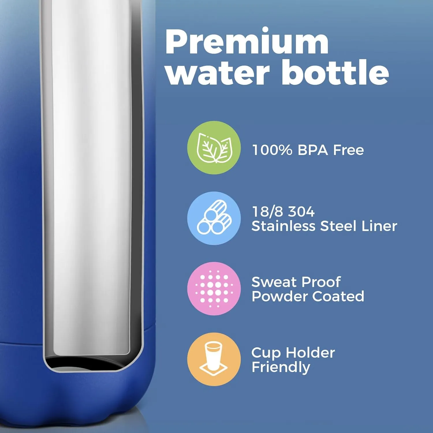 Volhoply 25oz Insulated Water Bottles 1/2/4 Pack, Double Wall Stainless Steel Vacuum Flask Keeps Cold 24H & Hot 12H, BPA Free Leakproof Bottle (Green Blue,2 Pack)