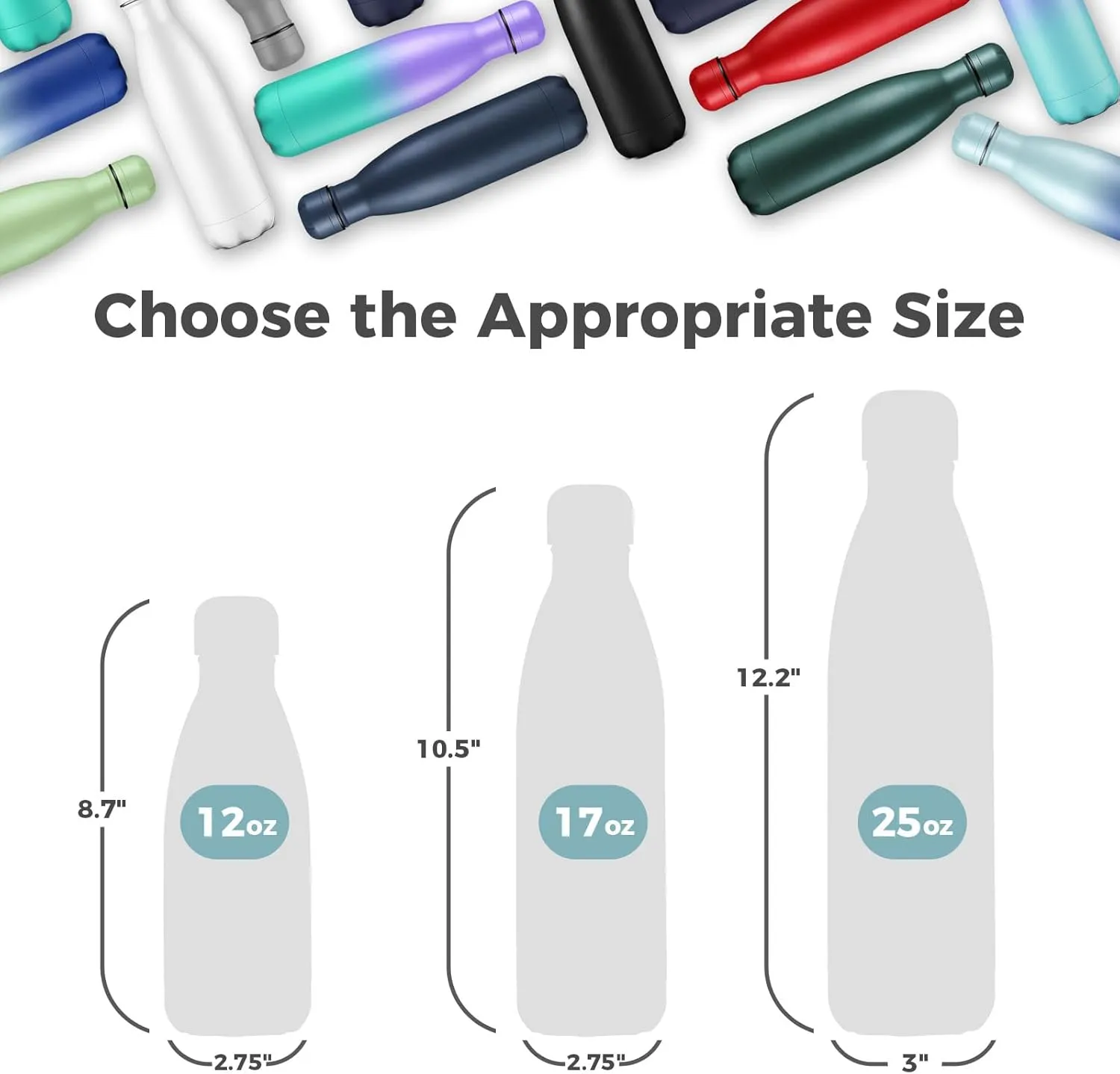 Volhoply 25oz Insulated Water Bottles 1/2/4 Pack, Double Wall Stainless Steel Vacuum Flask Keeps Cold 24H & Hot 12H, BPA Free Leakproof Bottle (Green Blue,2 Pack)