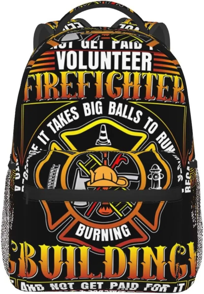 Volunteer Firefighter Building Backpack Casual Laptop Backpack Lightweight Double Shoulder Bag Travel Daypack For Women Men