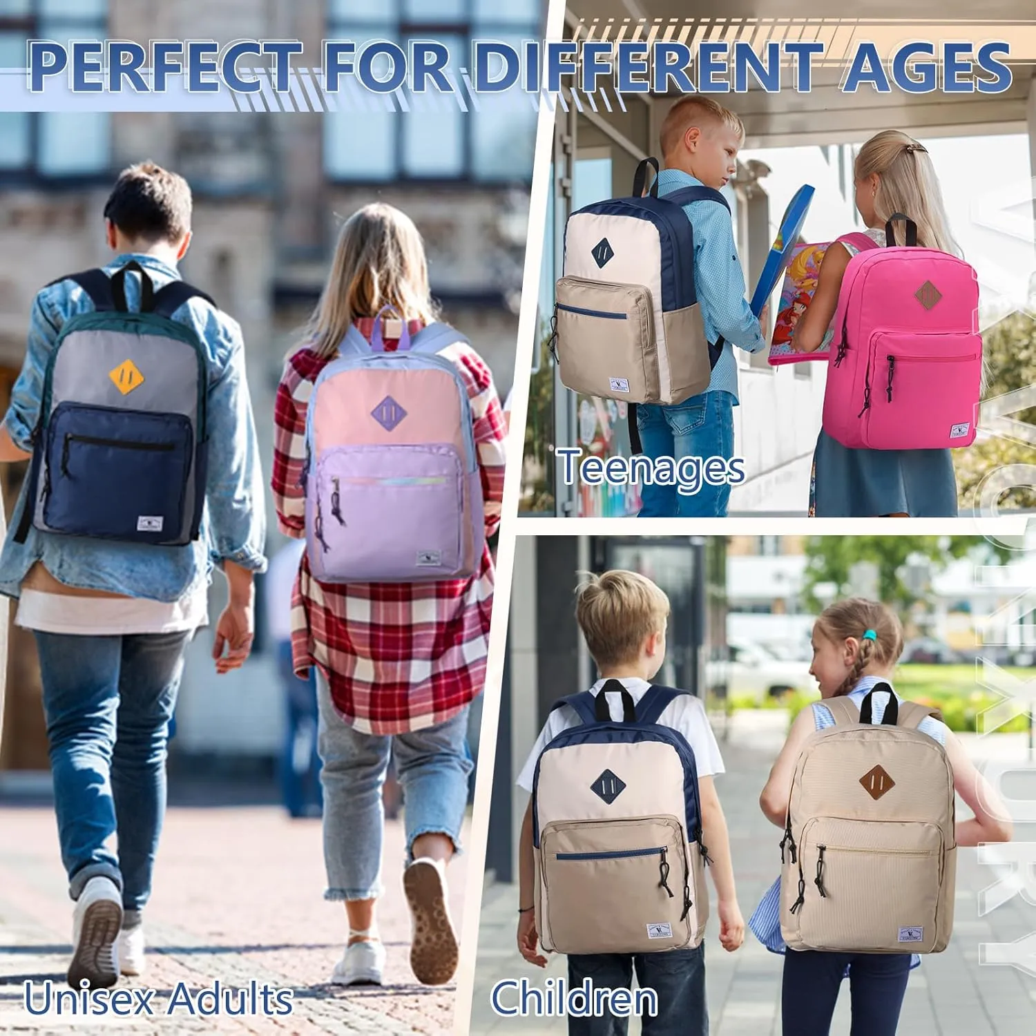 VX VONXURY School Backpack for Men Women,Lightweight Classic Basic Bookbag Simple Kids Black Backpack for College Travel