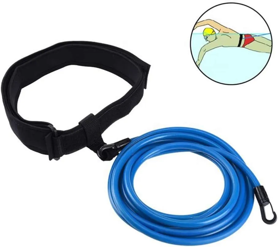 Wakauto Swim Training Belt, 4M Swim Resistance Tether, Swim Harness Stationary Static Band Bungee Swim Cords (2/3/4 Meter)