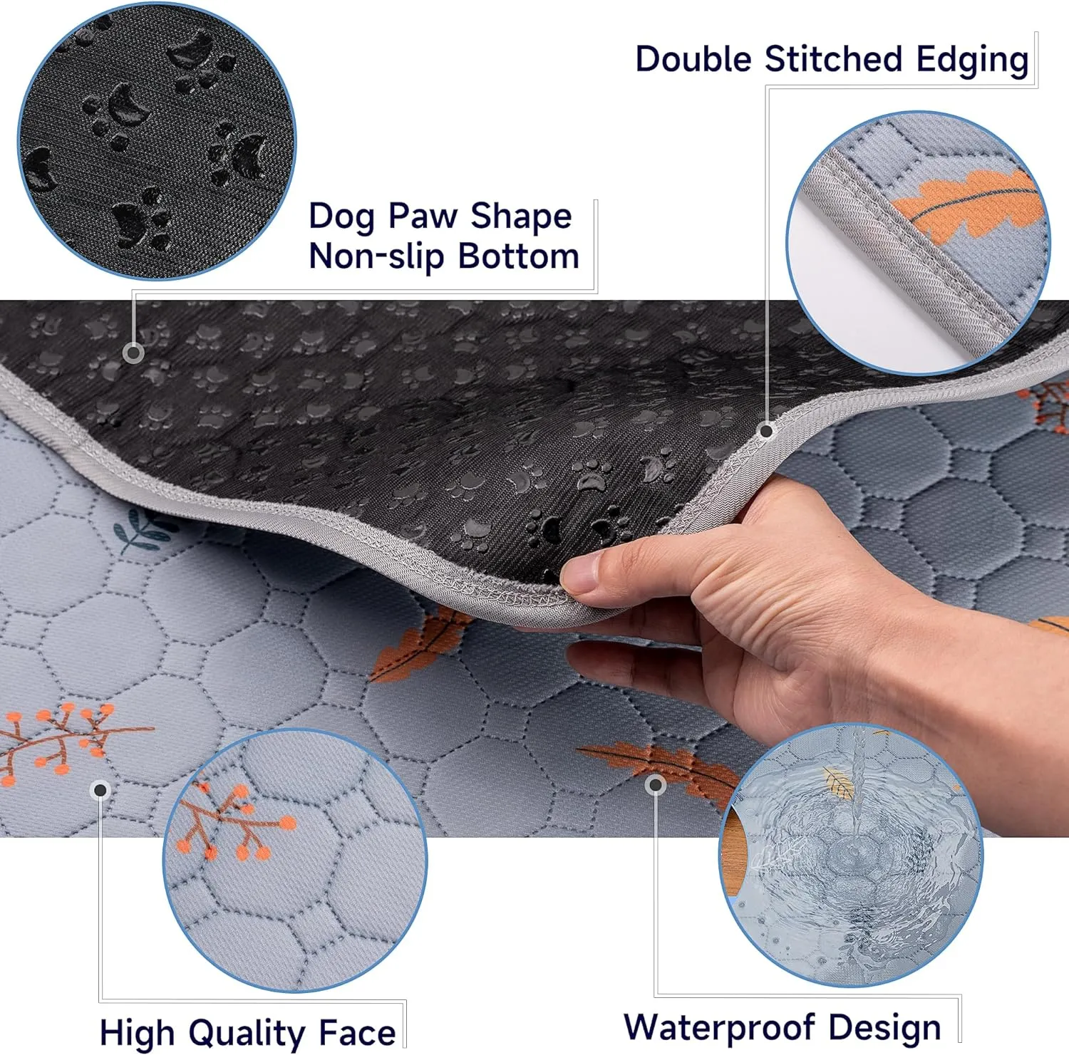 Washable Pee Pads for Dogs 2-Pack Reusable Puppy Pads Pet Training Pads, Waterproof Dog Pee Pads for Crate, Whelping Pad, Non-Slip Protects Against Urine Leakage (Leaves - Light Grey, 31x36)