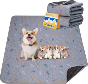 Washable Pee Pads for Dogs 2-Pack Reusable Puppy Pads Pet Training Pads, Waterproof Dog Pee Pads for Crate, Whelping Pad, Non-Slip Protects Against Urine Leakage (Leaves - Light Grey, 31x36)