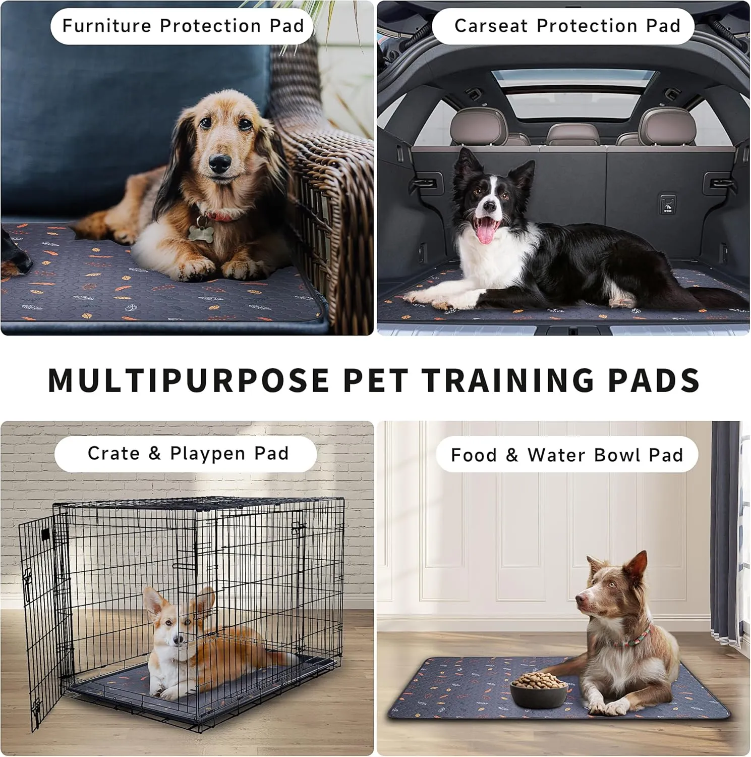 Washable Pee Pads for Dogs 2-Pack Reusable Puppy Pads Pet Training Pads, Waterproof Dog Pee Pads for Crate, Whelping Pad, Non-Slip Protects Against Urine Leakage (Leaves - Light Grey, 31x36)