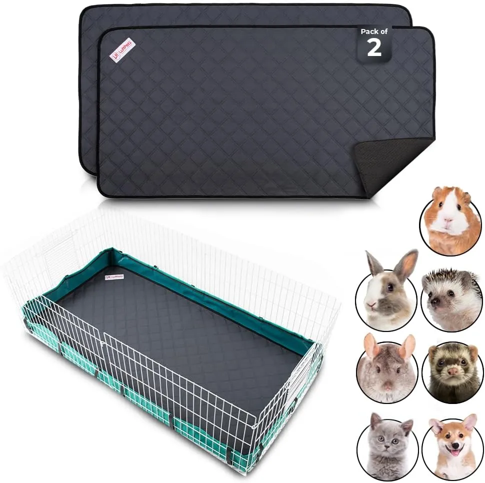 Washable Rabbit & Guinea Pig Cage Liners for Midwest, 24"x47", 2 PCS, Easy to Clean Unlike Fleece, Absorbent & Waterproof Guinea Pig Bedding and Non-Slip Pee Pads & Rabbit Floor Mats