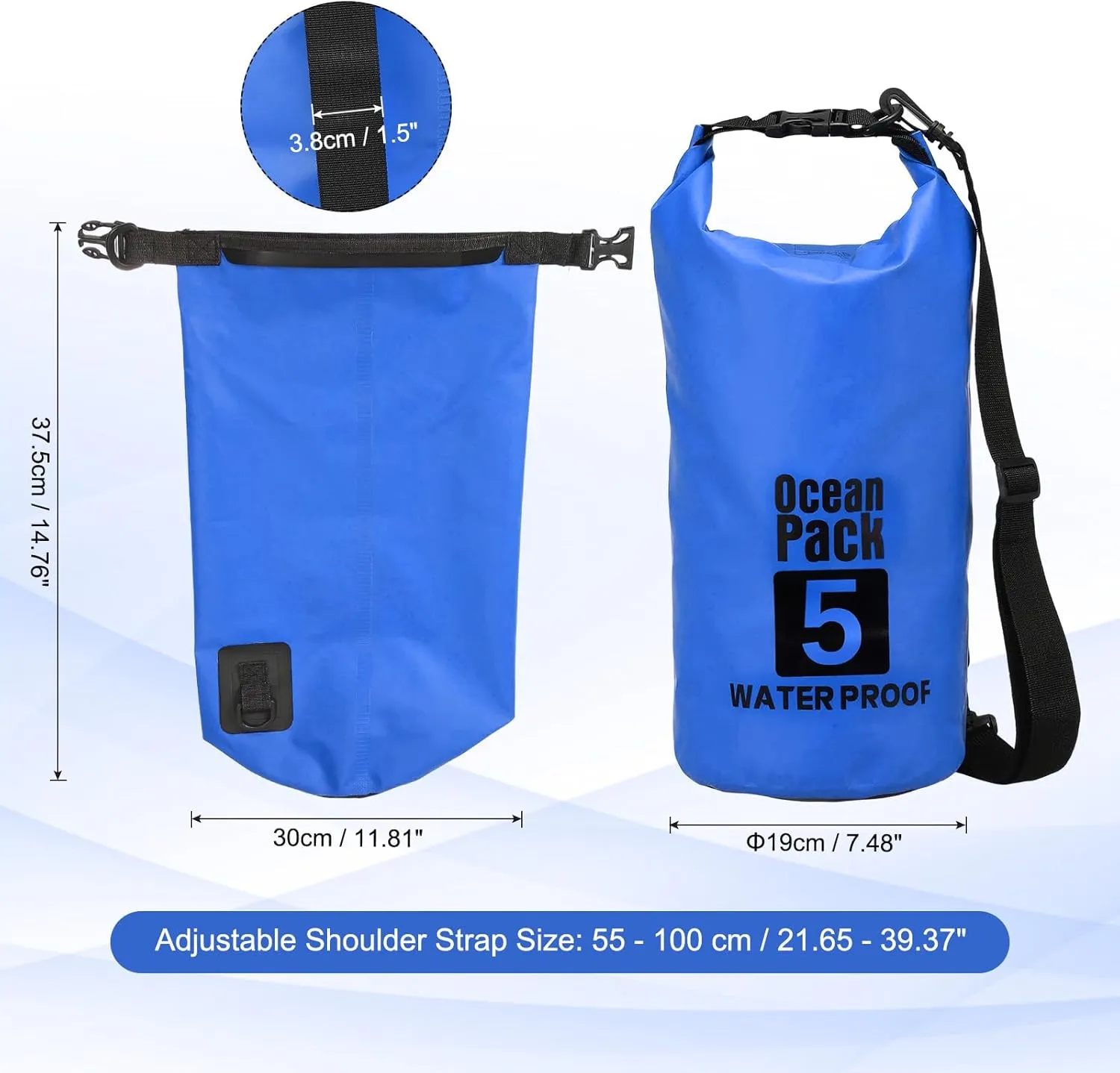 Waterproof Dry Bag, 5L Fit for Women Men Water Proof Bags Lightweight Dry Storage Floating Backpack with Whistle for Travel Backpacking Boating Kayaking Camping (Blue)
