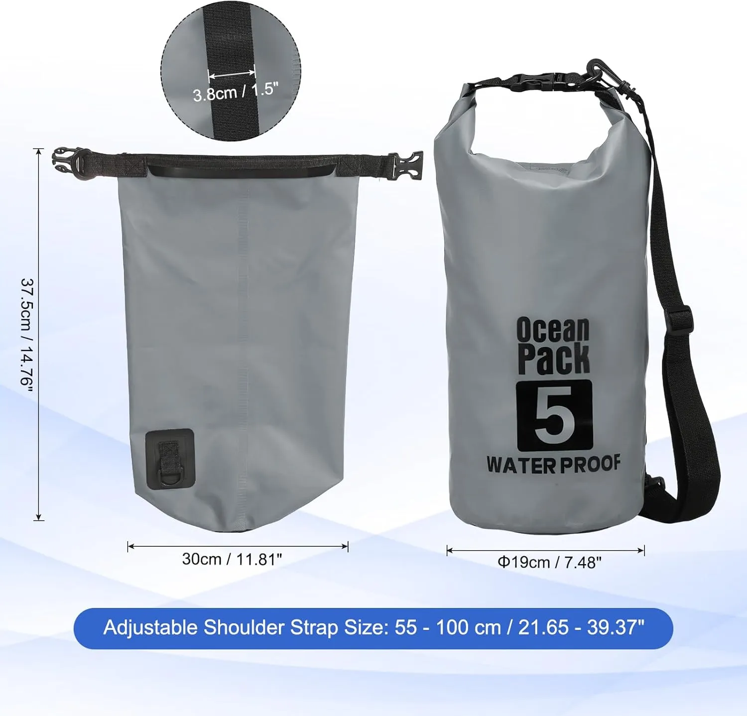 Waterproof Dry Bag, 5L Fit for Women Men Water Proof Bags Lightweight Dry Storage Floating Backpack with Whistle for Travel Backpacking Boating Kayaking Camping (Gray)