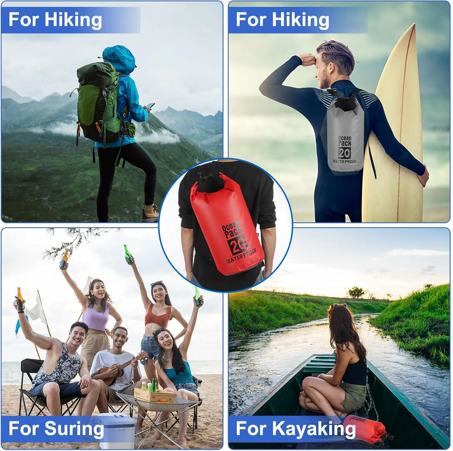 Waterproof Dry Bag, 5L Fit for Women Men Water Proof Bags Lightweight Dry Storage Floating Backpack with Whistle for Travel Backpacking Boating Kayaking Camping (Gray)