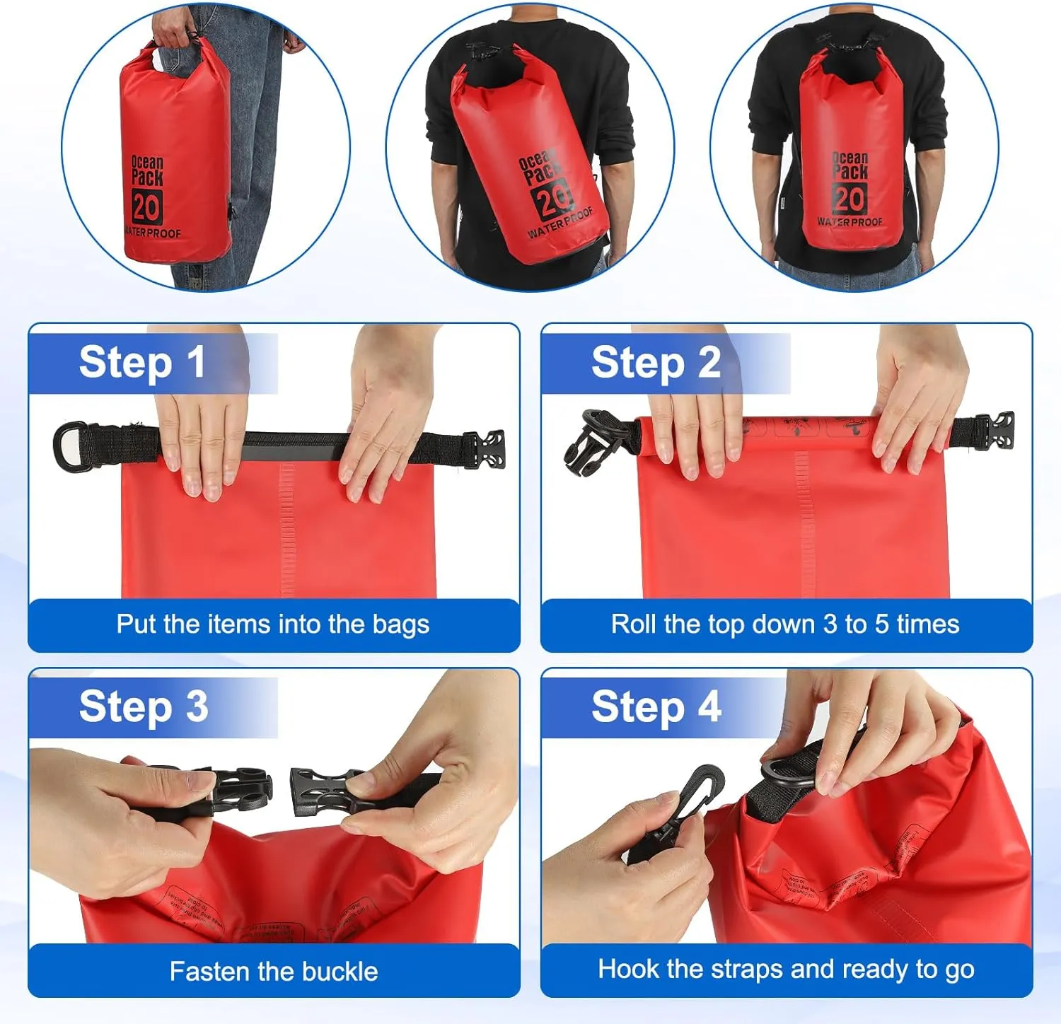 Waterproof Dry Bag, 5L Fit for Women Men Water Proof Bags Lightweight Dry Storage Floating Backpack with Whistle for Travel Backpacking Boating Kayaking Camping (Gray)