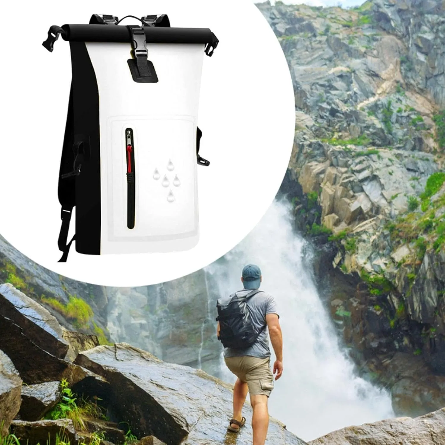 Waterproof Dry Bag Kayak Float Bag 25L Wear Resistant Waterproof Backpack Dry Sack for Outdoor Camping Boating Surfing Ski, White