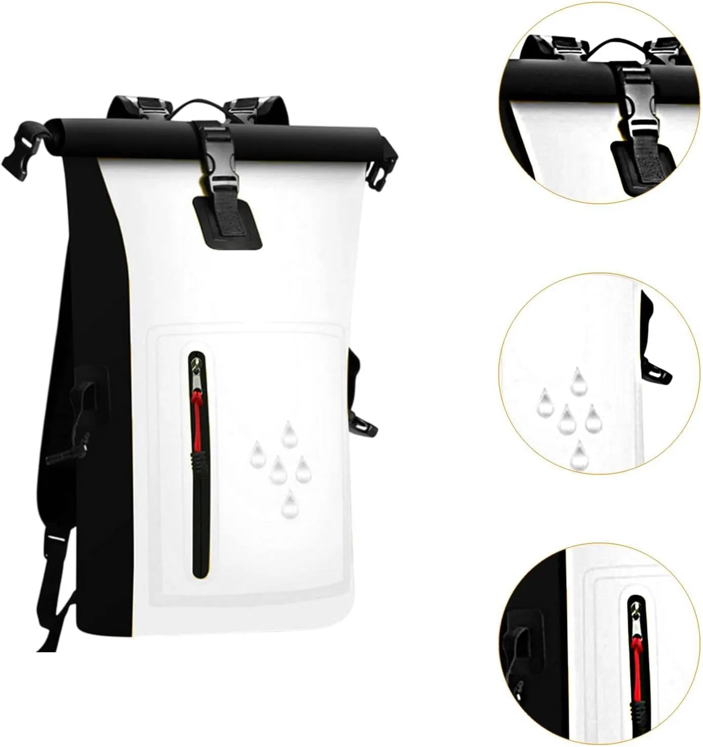 Waterproof Dry Bag Kayak Float Bag 25L Wear Resistant Waterproof Backpack Dry Sack for Outdoor Camping Boating Surfing Ski, White