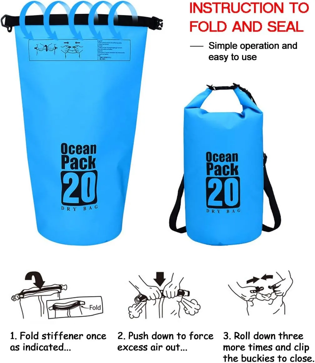 Waterproof Dry Bag with Phone Case, 2L/5L/10L/15L/20L/30L, Floating and Lightweight Bags for Kayaking, Rafting, Boating, Swimming, Camping, Hiking, Beach, Fishing