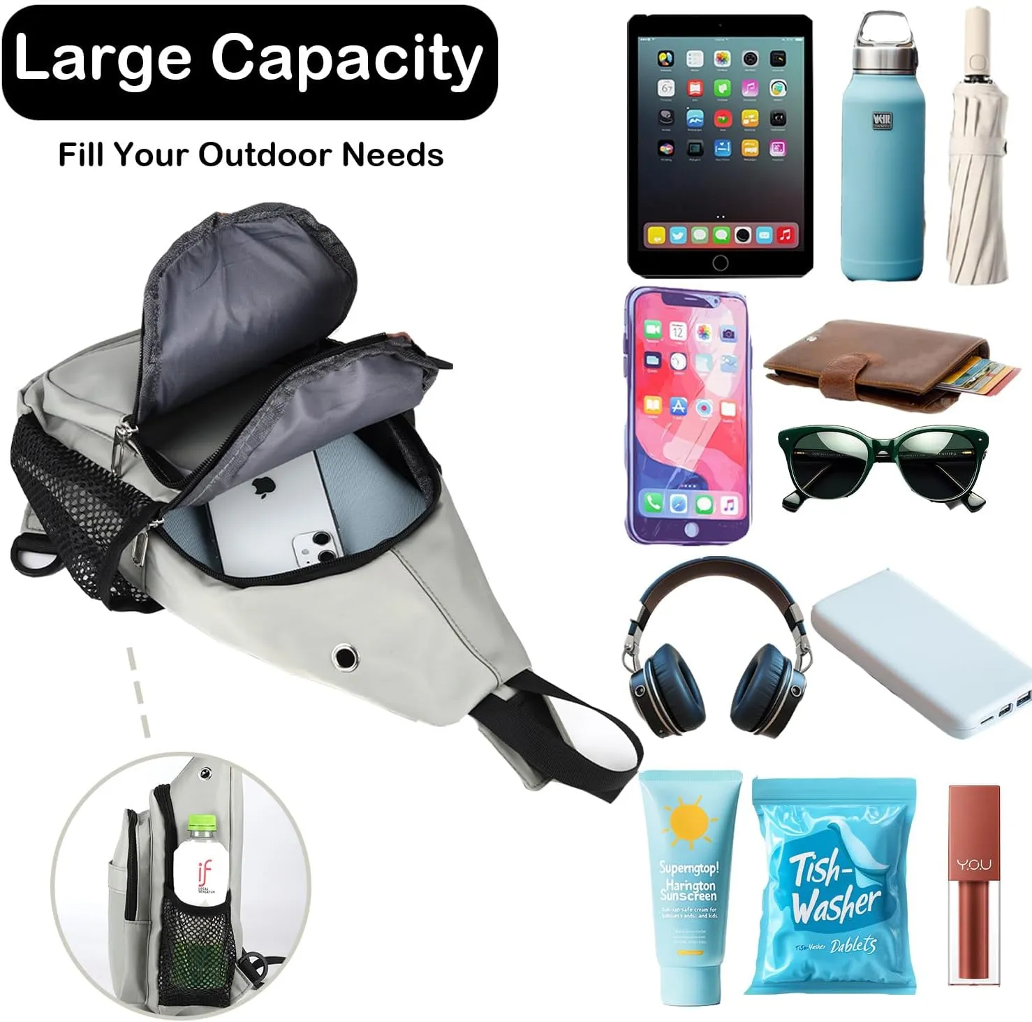Waterproof Sling Backpack Crossbody Sling Bag for Women Men, Multipurpose Travel Hiking Adjustable Chest Bag Casual Daypack