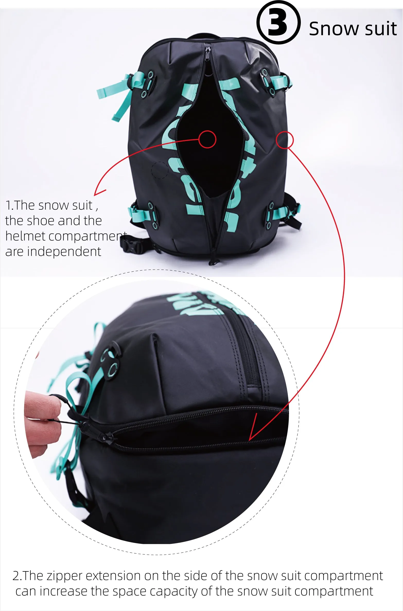 Watertrace 45L Ski Snowboarding Backpack roller skates bags skiing Helmet Bag ski Shoe bag M