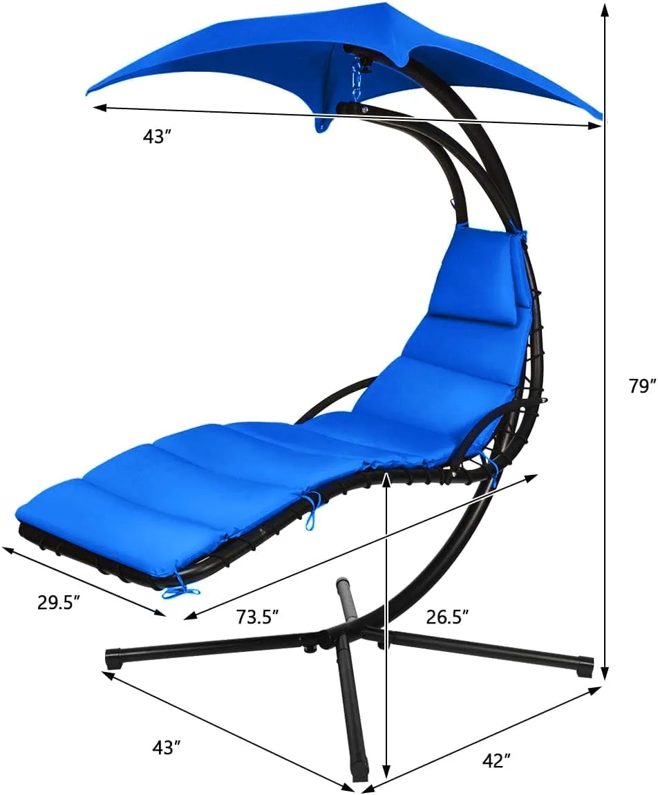 Weatherproof Replacement Cushion Pad and Umbrella for Hanging Lounge Chair Outdoor Chaise Hanging Hammock Chair - Long-Lasting, Fade-Resistant, Quick-Dry, Outdoor Lounge Replacement Set (Blue)