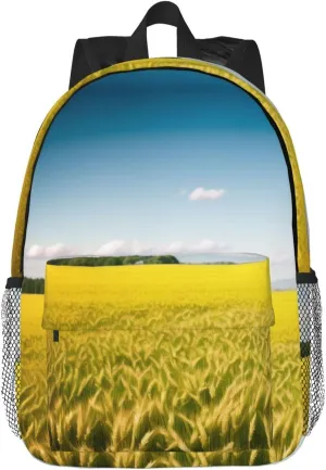 Wheat Field Pattern Backpack Lightweight Casual Backpack Double Shoulder Bag Travel Daypack With Laptop Compartmen