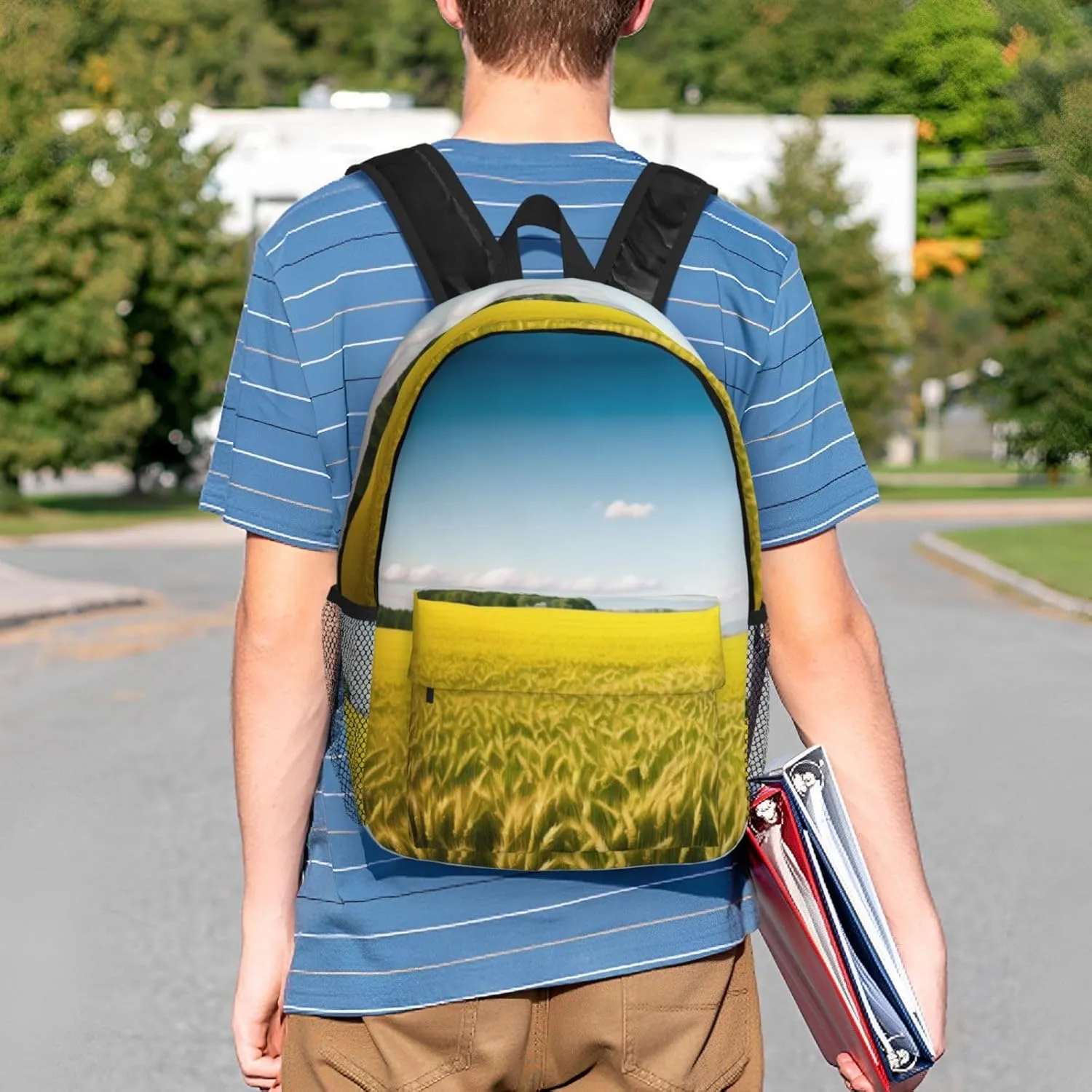 Wheat Field Pattern Backpack Lightweight Casual Backpack Double Shoulder Bag Travel Daypack With Laptop Compartmen
