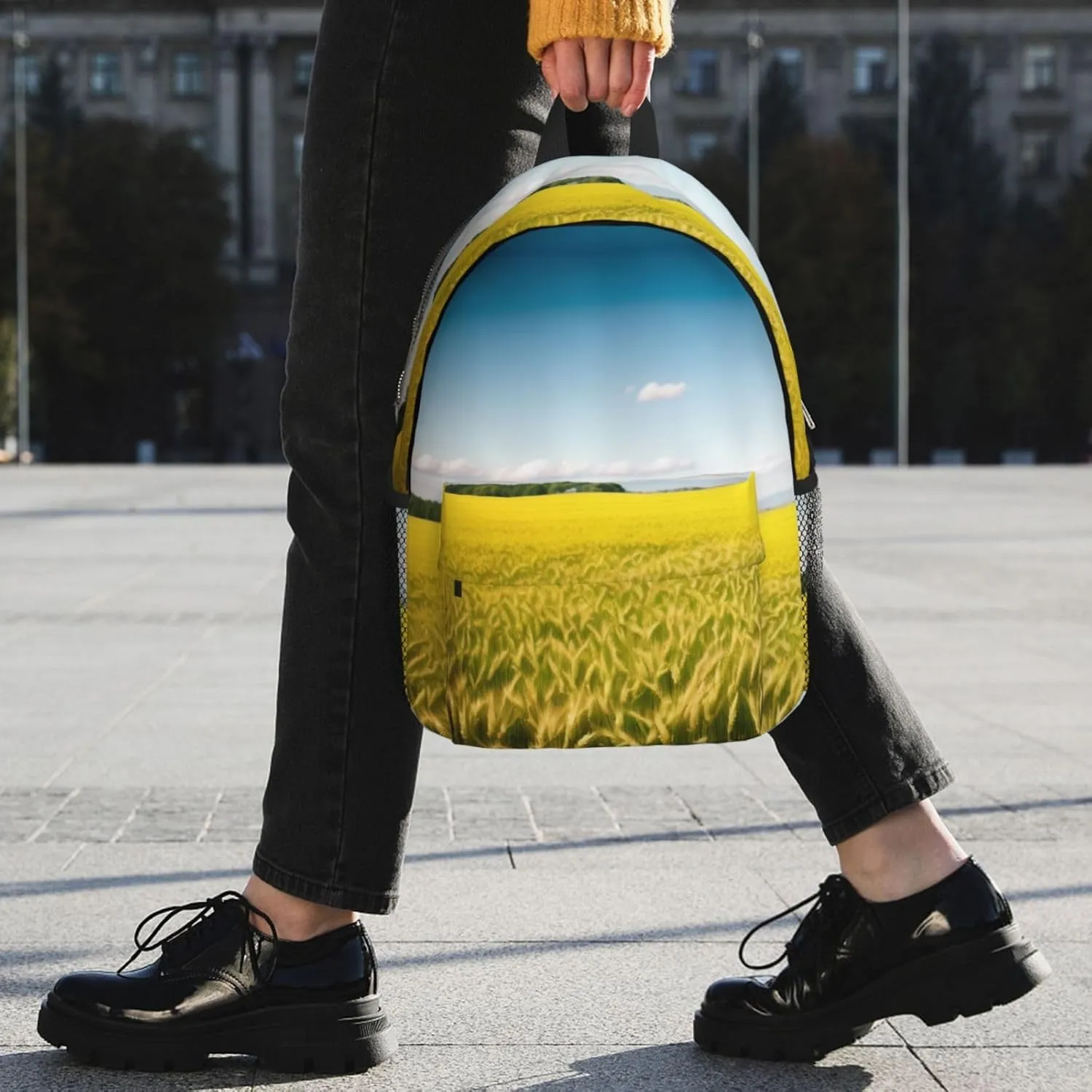 Wheat Field Pattern Backpack Lightweight Casual Backpack Double Shoulder Bag Travel Daypack With Laptop Compartmen