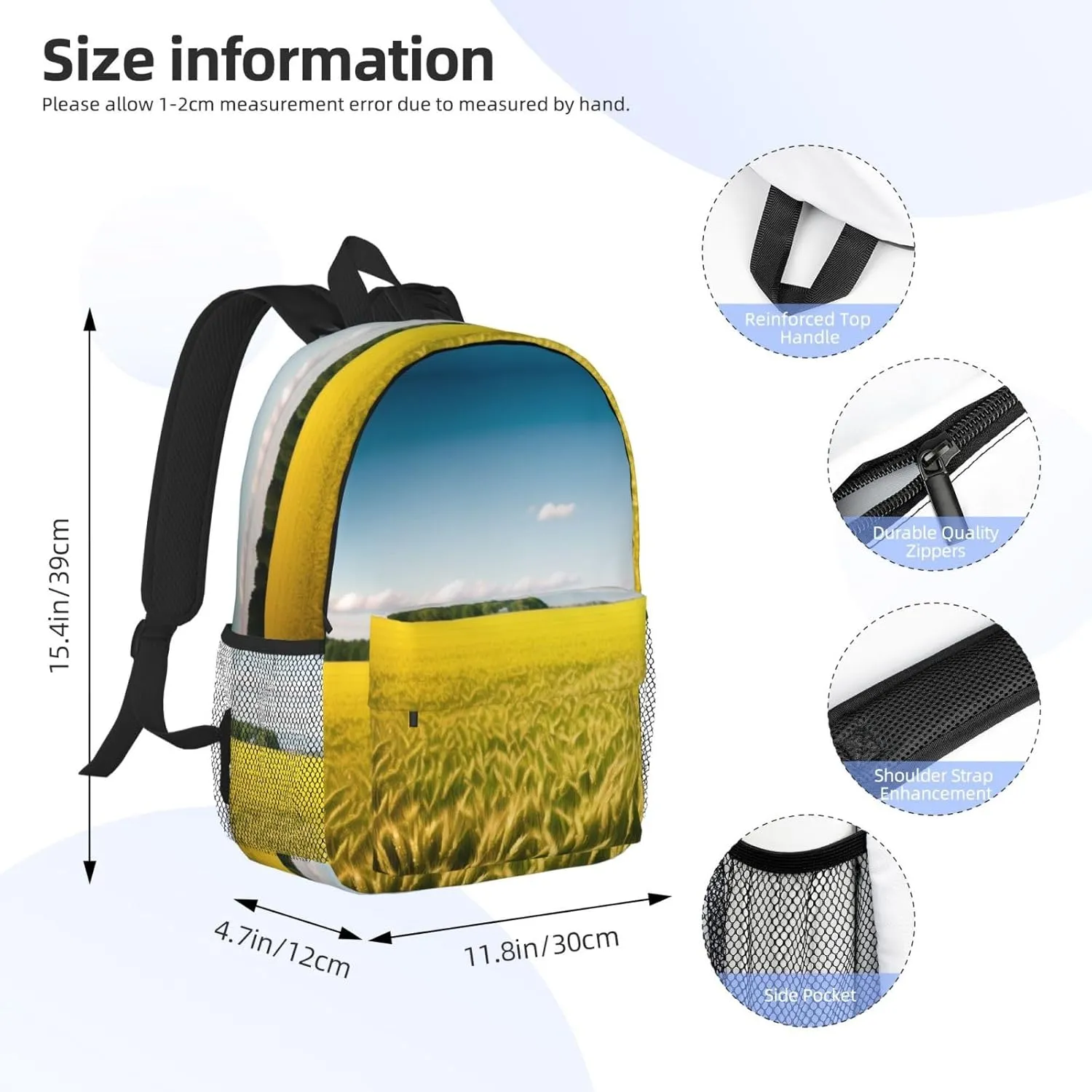 Wheat Field Pattern Backpack Lightweight Casual Backpack Double Shoulder Bag Travel Daypack With Laptop Compartmen