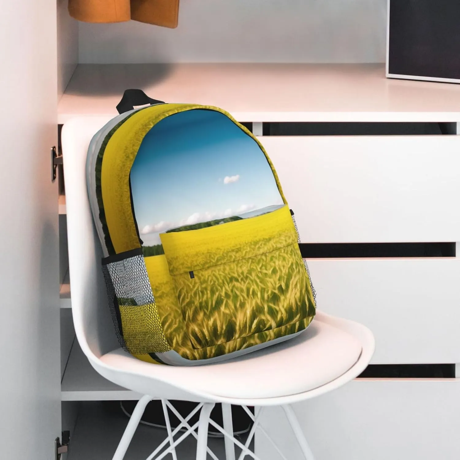 Wheat Field Pattern Backpack Lightweight Casual Backpack Double Shoulder Bag Travel Daypack With Laptop Compartmen