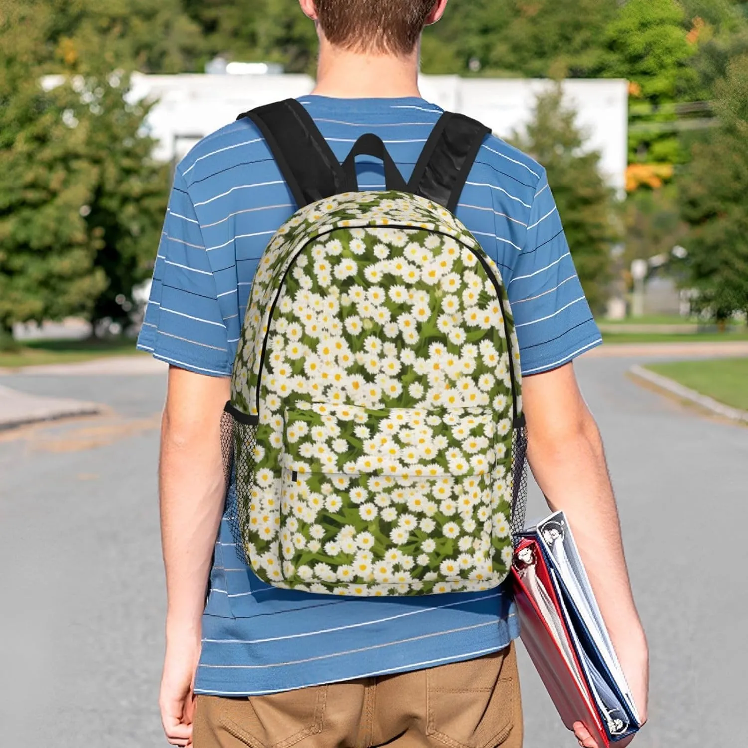White Daisies Backpack Lightweight Casual Backpack Double Shoulder Bag Travel Daypack With Laptop Compartmen