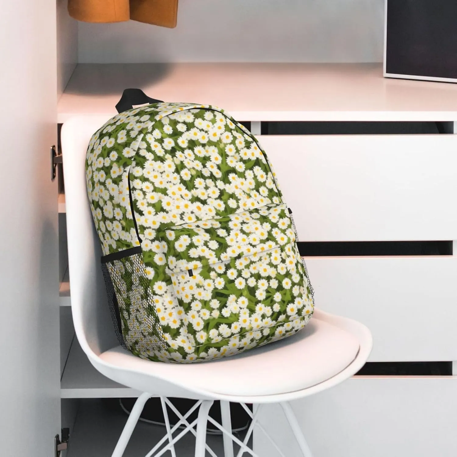 White Daisies Backpack Lightweight Casual Backpack Double Shoulder Bag Travel Daypack With Laptop Compartmen